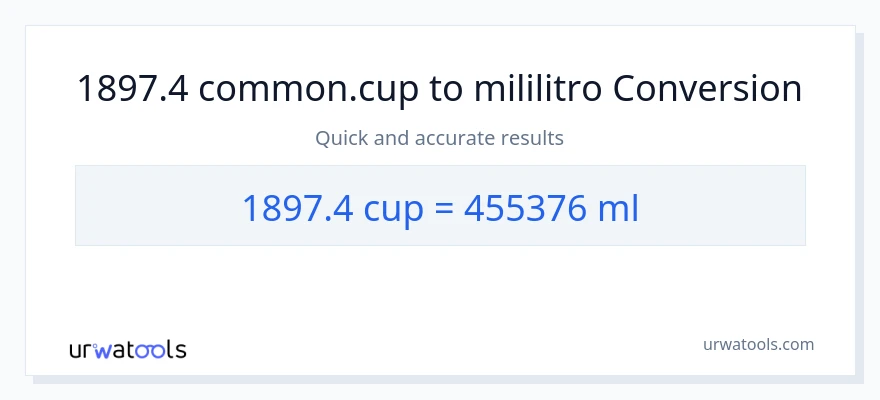 1897.4 mga tasa patungong mga mililitro na conversion