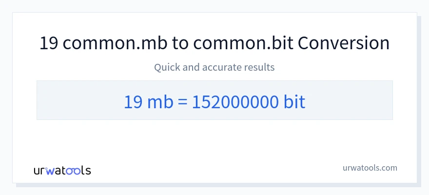 19 Megabytes 到 Bits 轉換