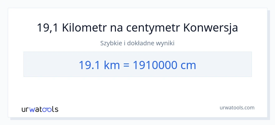 Konwersja 19.1 kilometrów do Centymetry