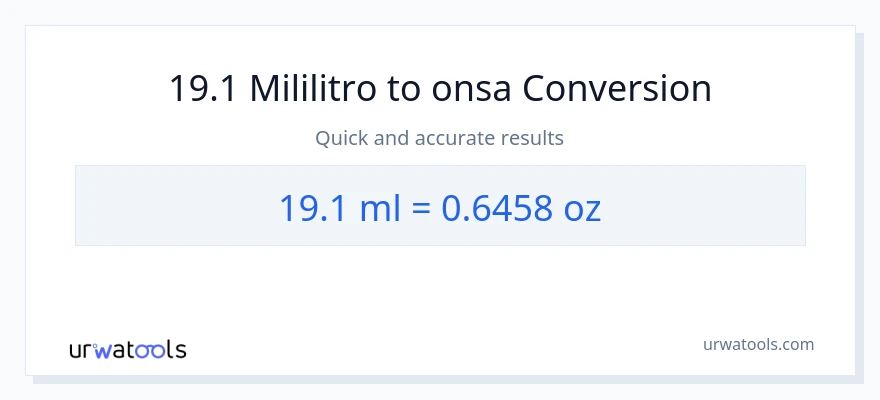 19.1 mga mililitro patungong Mga onsa na conversion