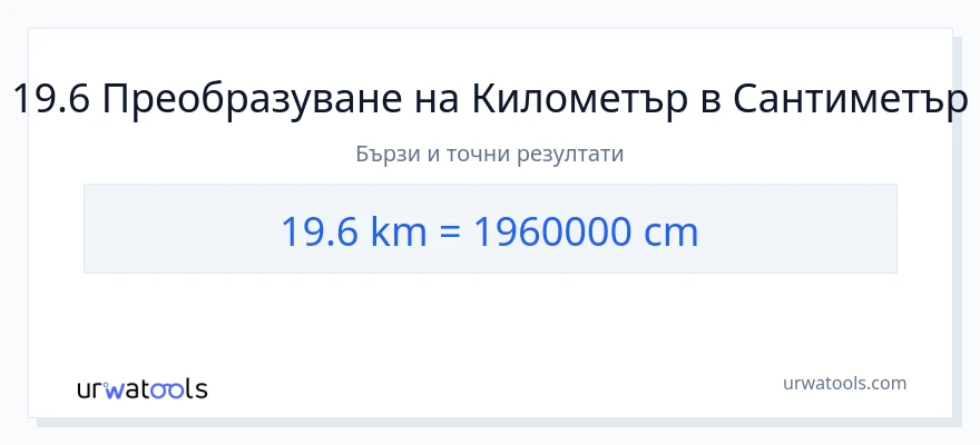 19.6 конверсия от километри до Сантиметри