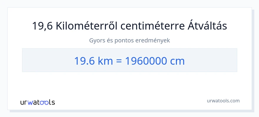 19.6 kilométer - Centiméter konverzió