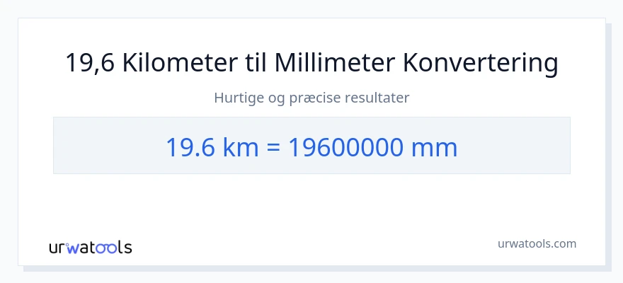 19.6 kilometer til millimeter konvertering