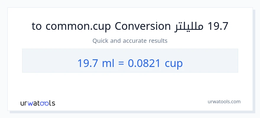 التحويل من 19.7 ملليلتر إلى أكواب