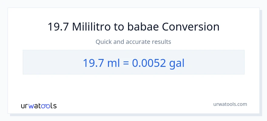 19.7 mga mililitro patungong Mga galon na conversion