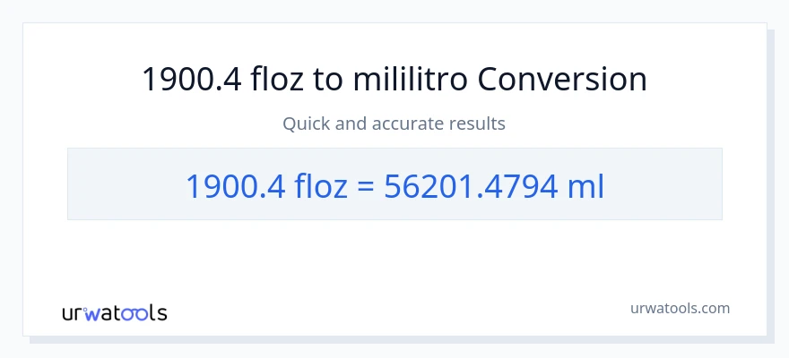 1900.4 mga onsa ng likido patungong mga mililitro na conversion