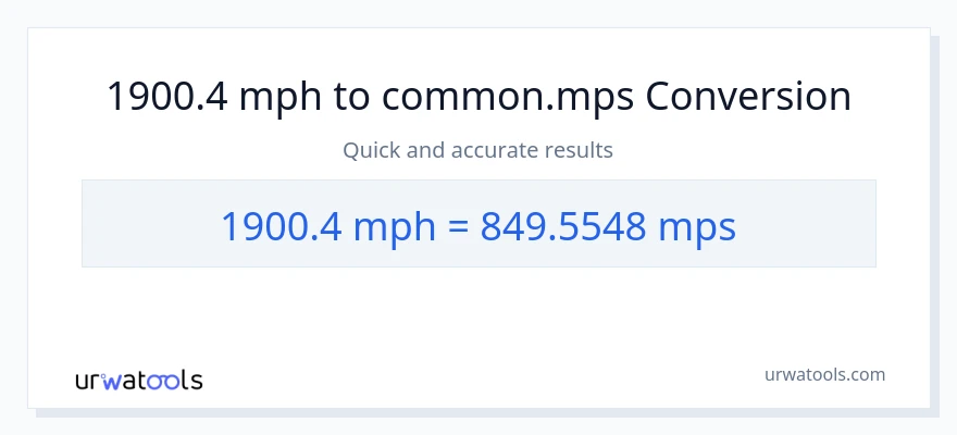 1900.4 milya kada oras patungong Meters Per Second na conversion