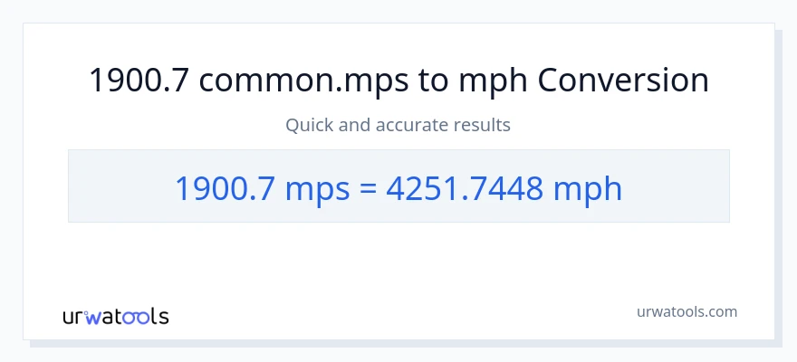 1900.7 Meters Per Second patungong milya kada oras na conversion