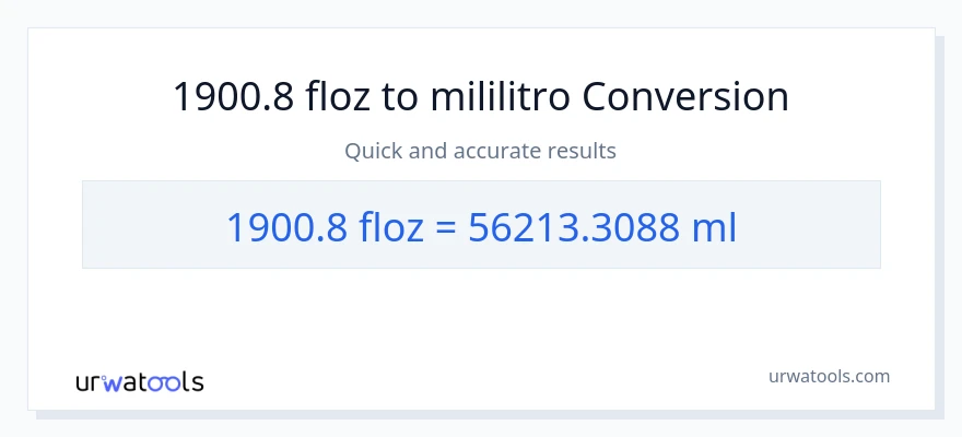 1900.8 mga onsa ng likido patungong mga mililitro na conversion