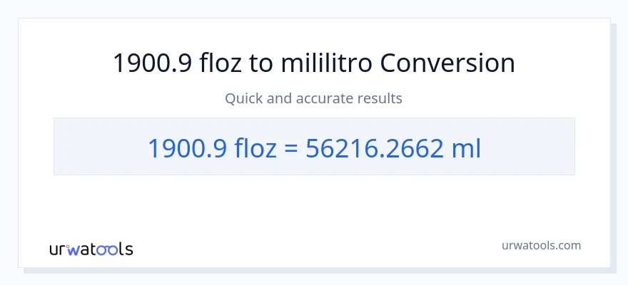 1900.9 mga onsa ng likido patungong mga mililitro na conversion