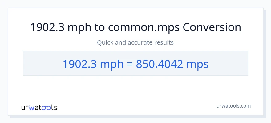 1902.3 milya kada oras patungong Meters Per Second na conversion