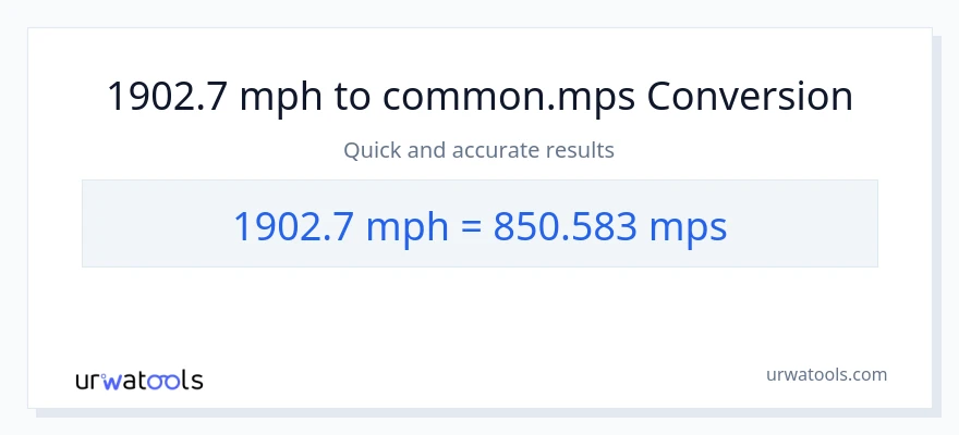 1902.7 milya kada oras patungong Meters Per Second na conversion