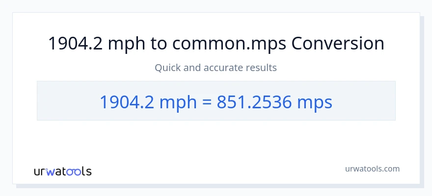 1904.2 milya kada oras patungong Meters Per Second na conversion