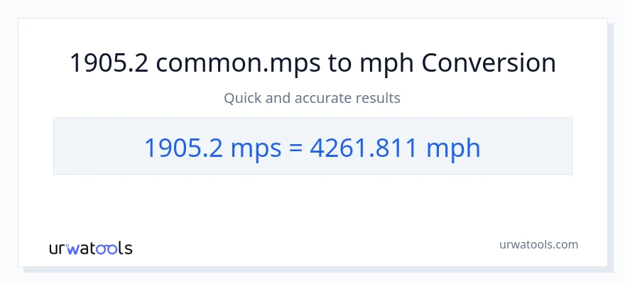 1905.2 Meters Per Second patungong milya kada oras na conversion