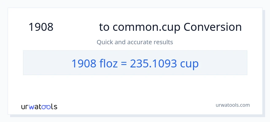 1908 ദ്രാവക ഔൺസ് ൽ നിന്ന് കപ്പുകൾ ലേക്ക് പരിവർത്തനം