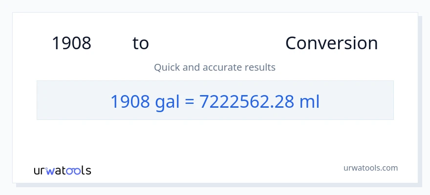 1908 ഗാലൺസ് ൽ നിന്ന് മില്ലിലിറ്റർ ലേക്ക് പരിവർത്തനം