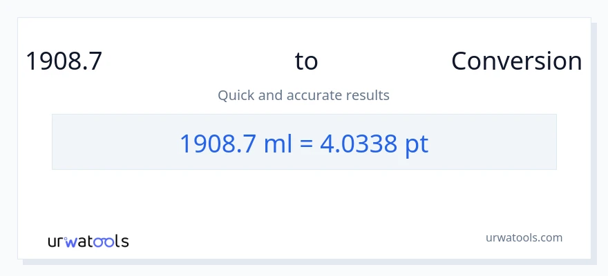 1908.7 മില്ലിലിറ്റർ ൽ നിന്ന് Pints ലേക്ക് പരിവർത്തനം