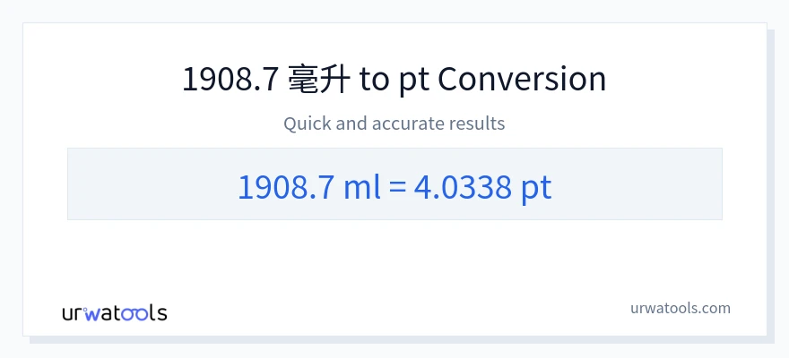 1908.7 毫升 到 Pints 轉換