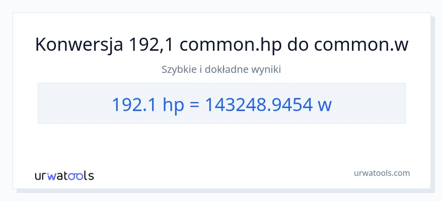 Konwersja 192.1 moc w koniach mechanicznych do watów