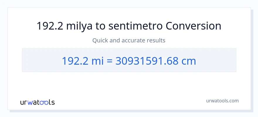 192.2 milya patungong Mga Sentimetro na conversion