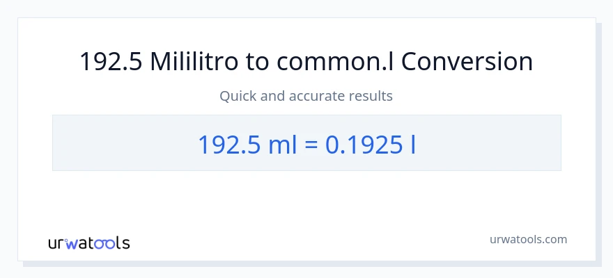 192.5 mga mililitro patungong Liters na conversion