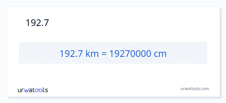 192.7 കിലോമീറ്റർ ൽ നിന്ന് സെന്റീമീറ്ററുകൾ ലേക്ക് പരിവർത്തനം