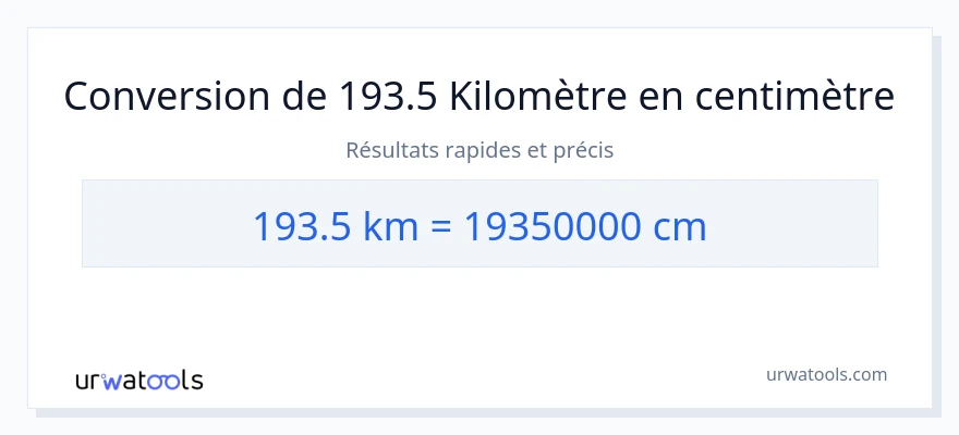 Conversion 193.5 kilomètres vers Centimètres