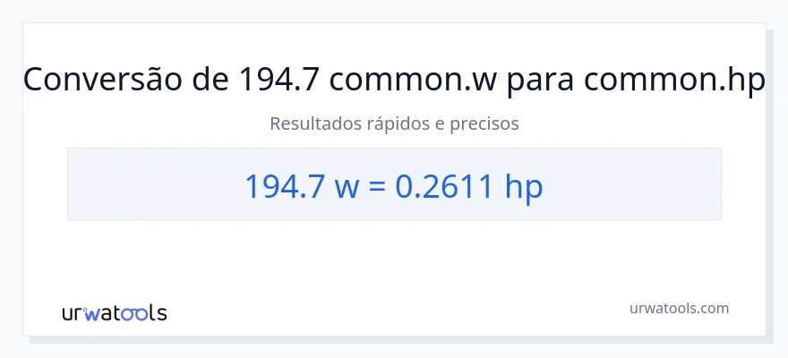 Conversão de 194.7 watts para cavalos de potência