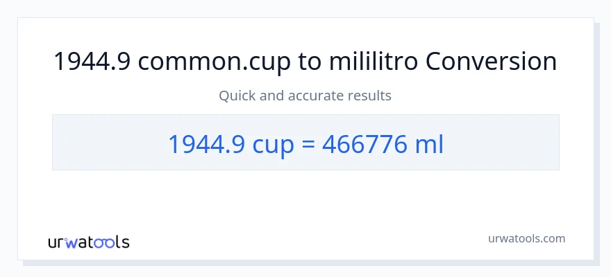 1944.9 mga tasa patungong mga mililitro na conversion