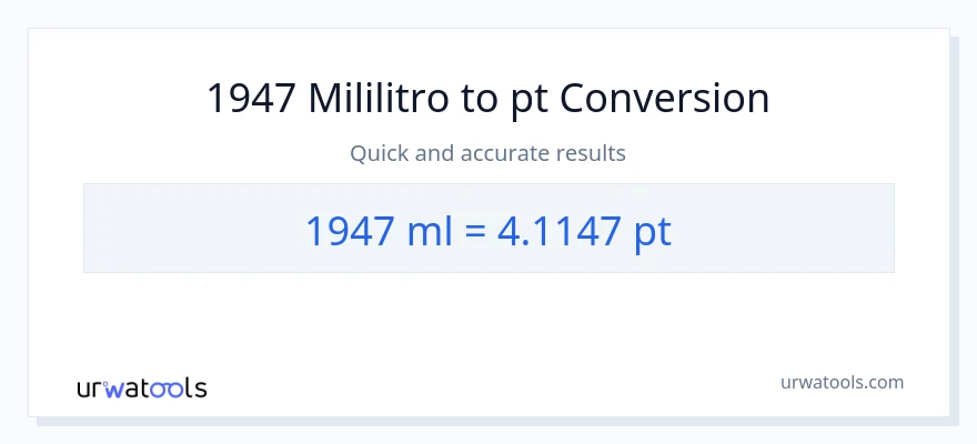1947 mga mililitro patungong Pints na conversion