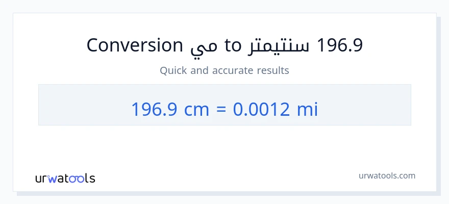 التحويل من 196.9 سنتيمترات إلى أميال