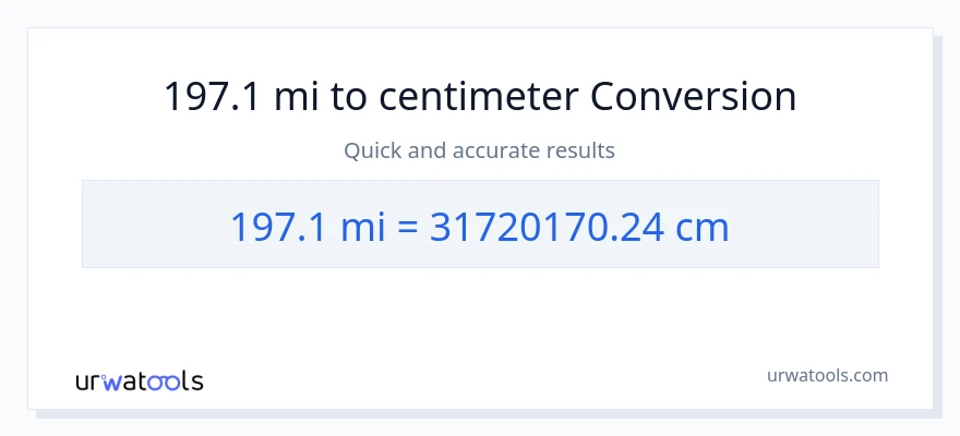 197.1 miles til Centimeter konvertering