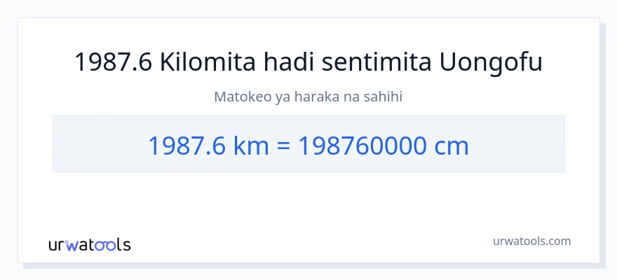 Ubadilishaji wa 1987.6 kilomita hadi Sentimita