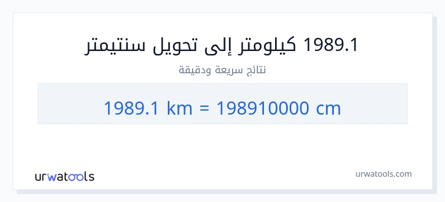 التحويل من 1989.1 كيلومترات إلى سنتيمترات