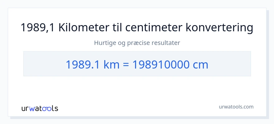 1989.1 kilometer til Centimeter konvertering