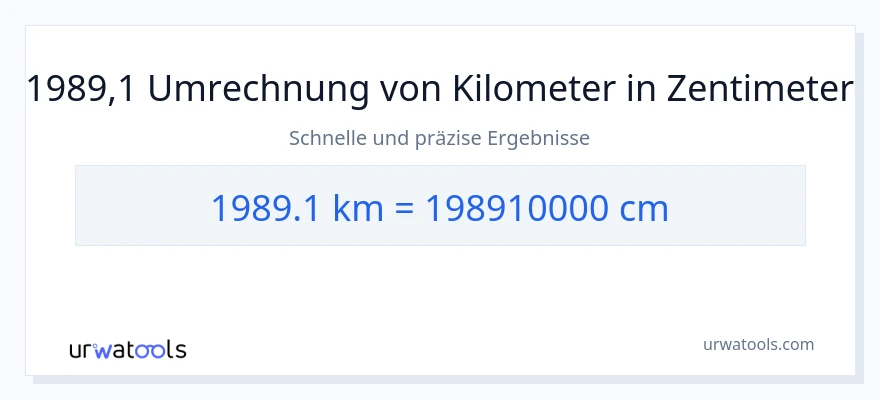 1989.1 Kilometer zu Zentimeter Umwandlung
