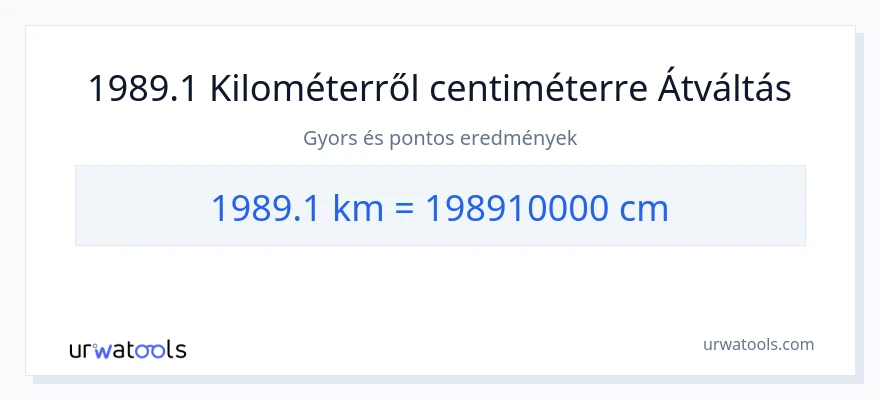 1989.1 kilométer - Centiméter konverzió