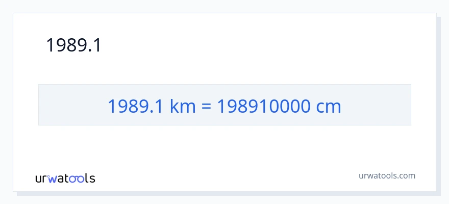 1989.1 കിലോമീറ്റർ ൽ നിന്ന് സെന്റീമീറ്ററുകൾ ലേക്ക് പരിവർത്തനം