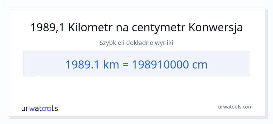Konwersja 1989.1 kilometrów do Centymetry