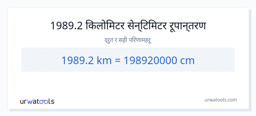 1989.2 किलोमिटर बाट सेन्टिमिटर सम्म रूपान्तरण