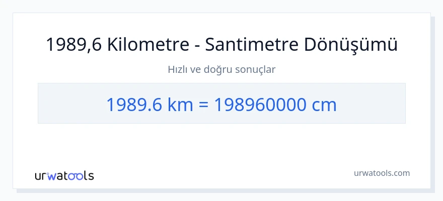 1989.6 kilometre'den Santimetre'e dönüşüm