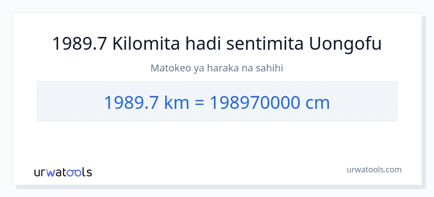 Ubadilishaji wa 1989.7 kilomita hadi Sentimita