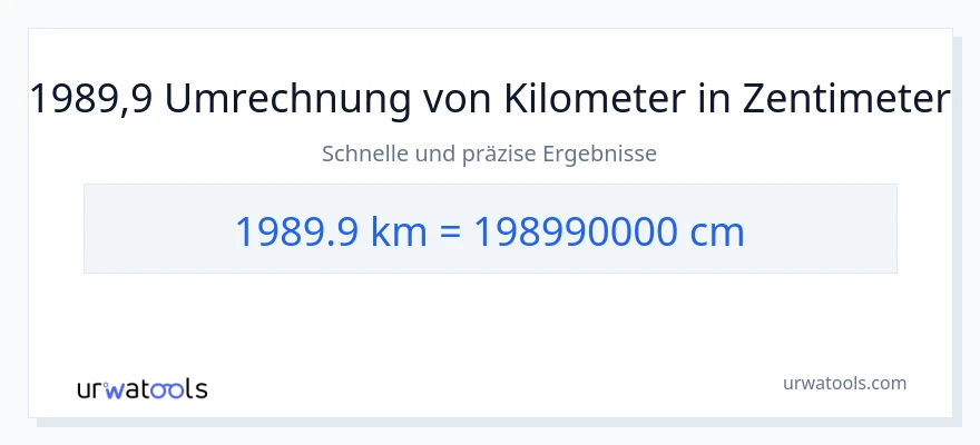 1989.9 Kilometer zu Zentimeter Umwandlung