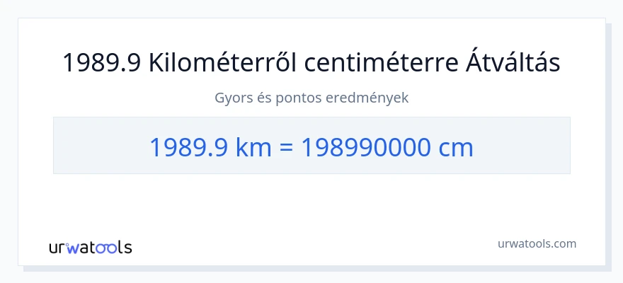 1989.9 kilométer - Centiméter konverzió