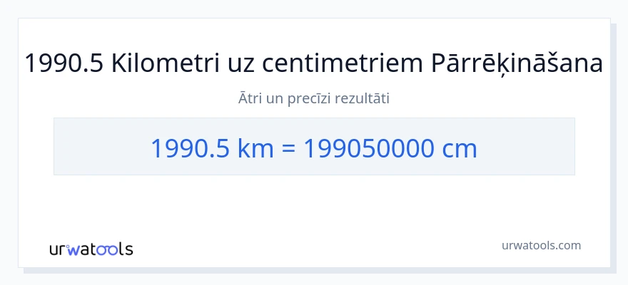 1990.5 kilometri uz Centimetri konversiju