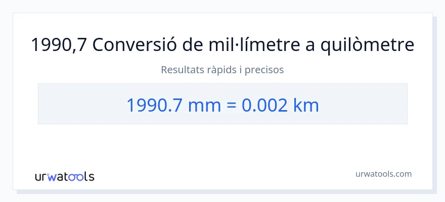 Conversió de 1990.7 mil·límetres a quilòmetres
