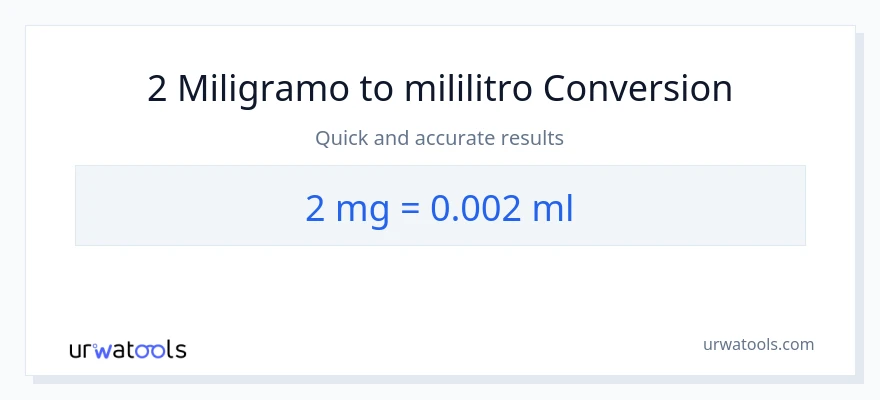 2 miligramo patungong mga mililitro na conversion
