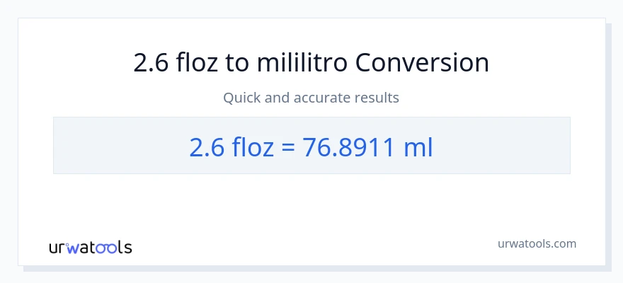 2.6 mga onsa ng likido patungong mga mililitro na conversion