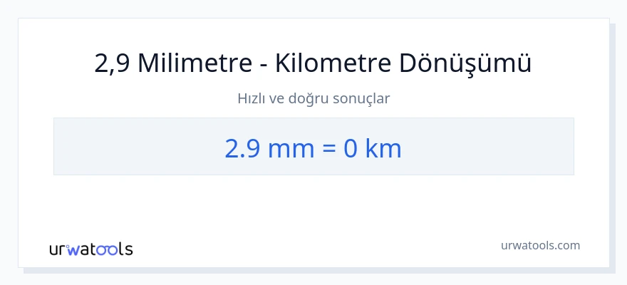 2.9 milimetre'den kilometre'e dönüşüm