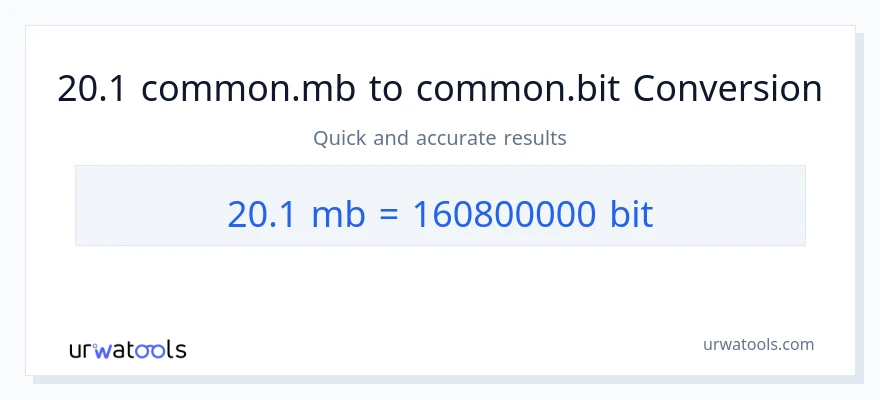 التحويل من 20.1 Megabytes إلى Bits